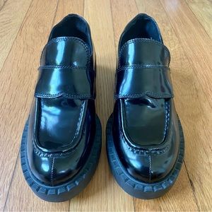 Jeffrey Campbell Black “Librarian” Platform Brushed Leather Loafers